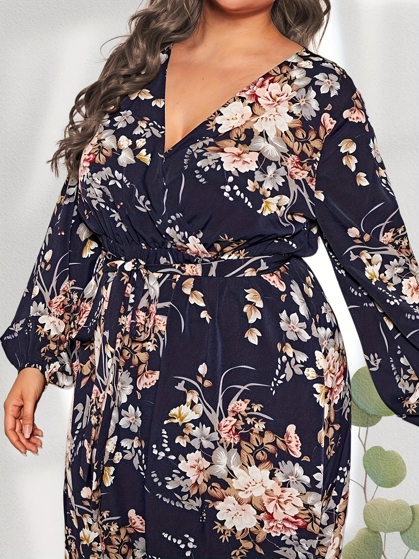  Floral Lantern Sleeve Maxi Dress With Belt