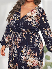  Floral Lantern Sleeve Maxi Dress With Belt
