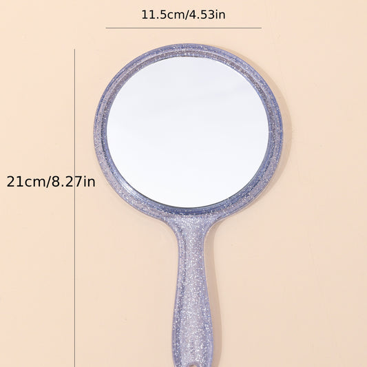 Round Handheld Makeup Vanity Mirror Bright Purple Handle