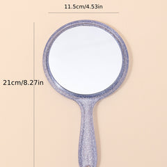 Round Handheld Makeup Vanity Mirror Bright Purple Handle