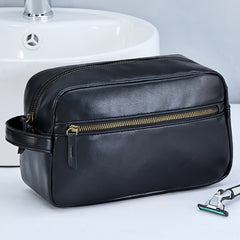 British Style Men's Cosmetic Bag Travel Toiletry PU Leather Bathroom Kit