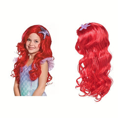 5inch Little Mermaid Red Wig for Girls, Cosplay Long Red Hair