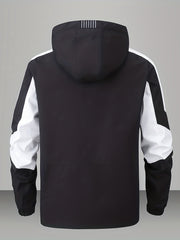 Men's Block Hooded Jacket Zip Up Windbreaker for Outdoor