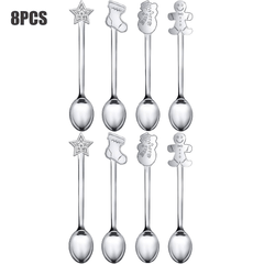 8pcs Christmas Spoon Set Stainless Steel for Drink Mixing Milkshake and Jam