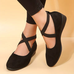 Women's Cross Strap Wedge Heels Slip On Shoes Round Toe