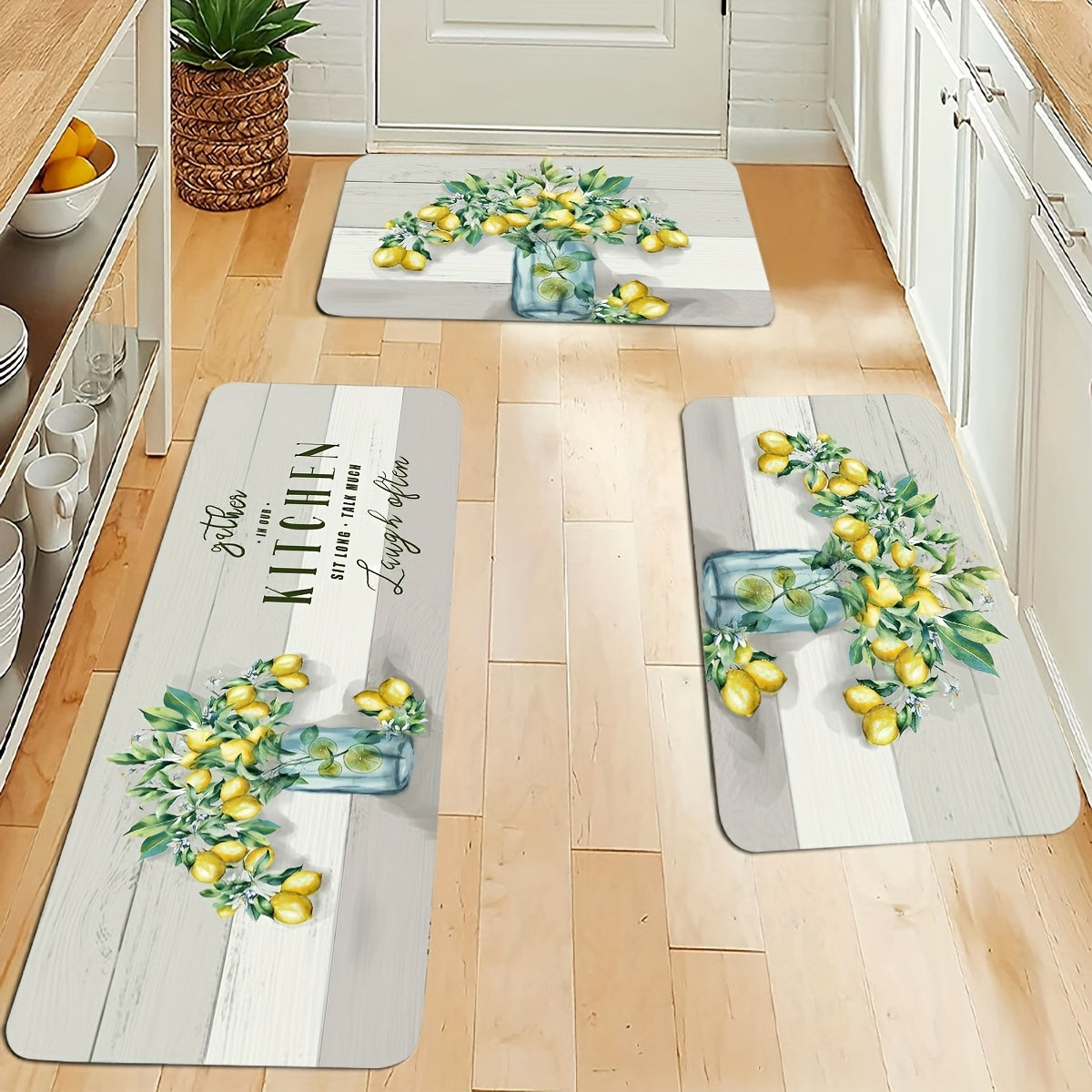 Lemon Pattern Sponge Kitchen Rugs Anti-fatigue Mat Anti-slip Doormat