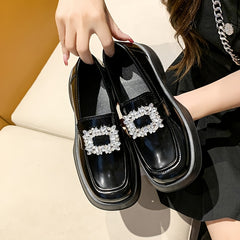 Rhinestone Platform Loafers Women's Slip On Shoes