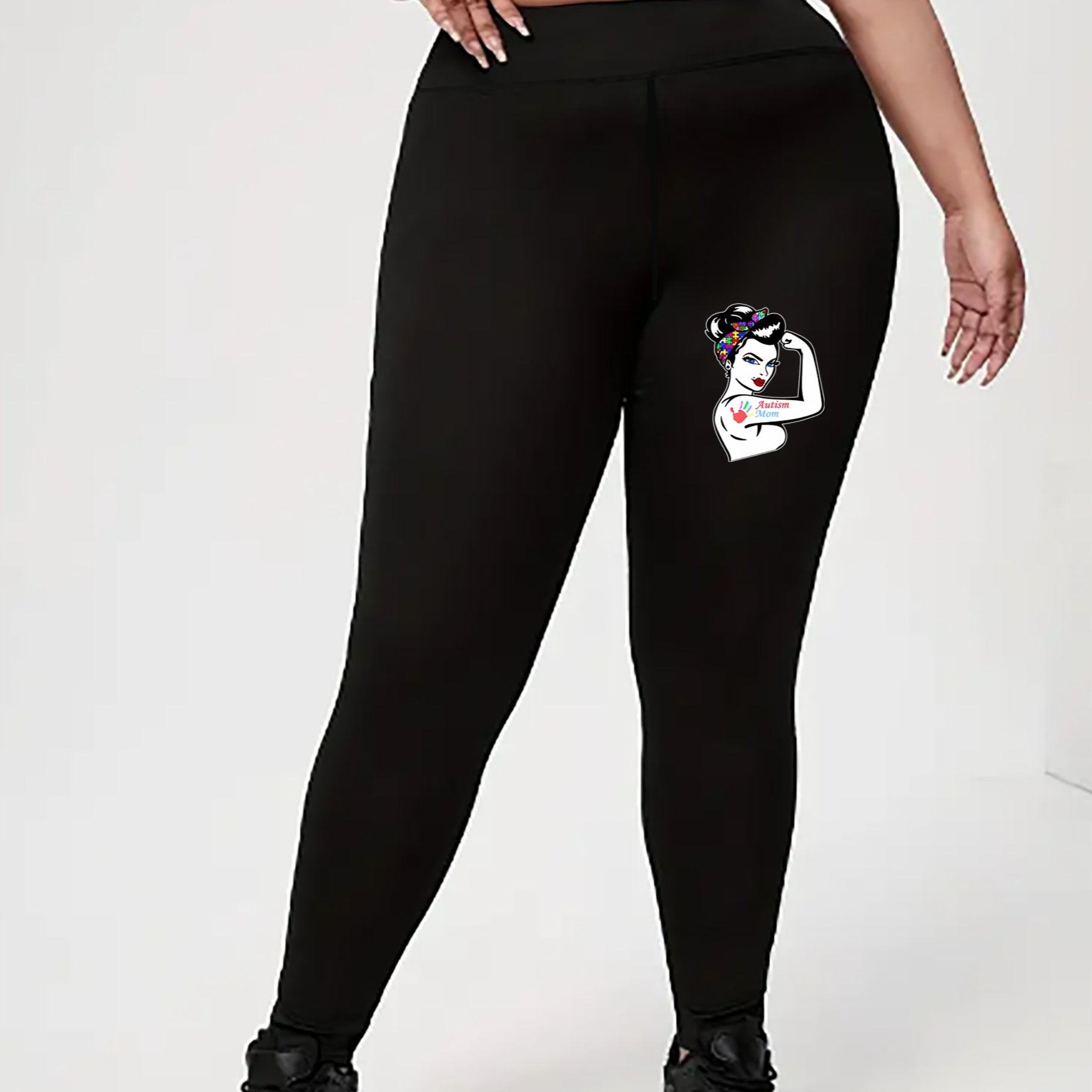  Casual Leggings Women's Plus Figure & Letter Print High Rise