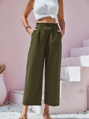 Wide Leg Button Front Casual Pants for Women