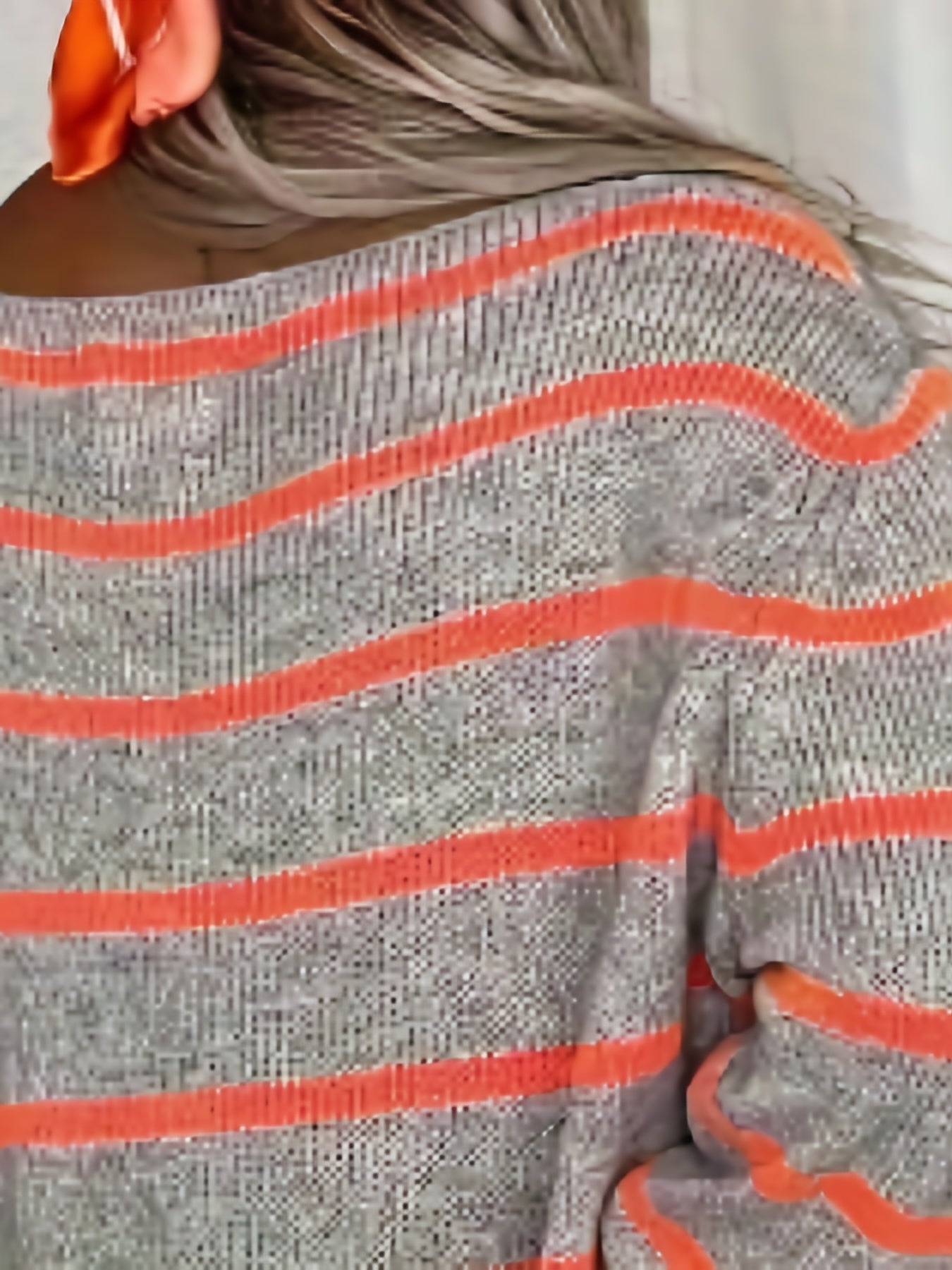 Striped Boat Neck Pullover Sweater Vintage Long Sleeve Pocket Loose Sweater