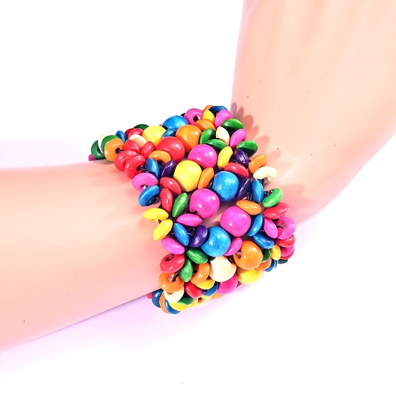 Boho Colorful Stretch Bracelet Bangle Wooden Bead Hand Jewelry