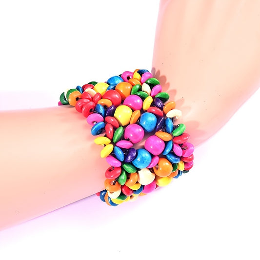 Boho Colorful Stretch Bracelet Bangle Wooden Bead Hand Jewelry