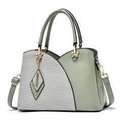Plaid Tote Bag PU Leather Shoulder Handbag