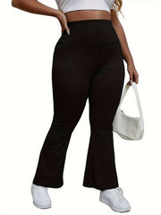  Pants Women's Plus Solid High Waist Flared Leg Medium Stretch Trousers