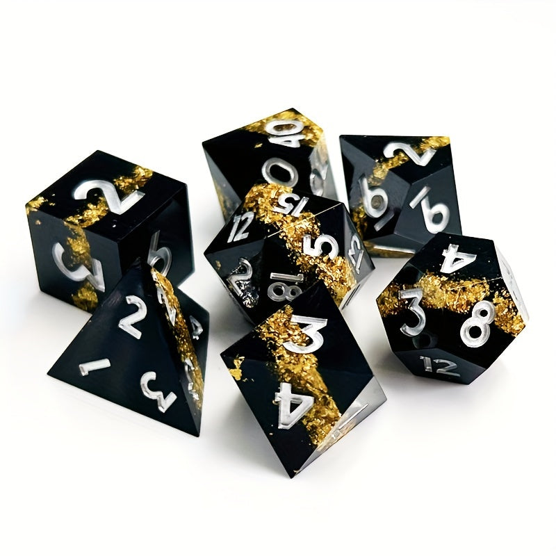 7pcs Golden Pattern Resin Dice Mini Dice For Game Entertainment