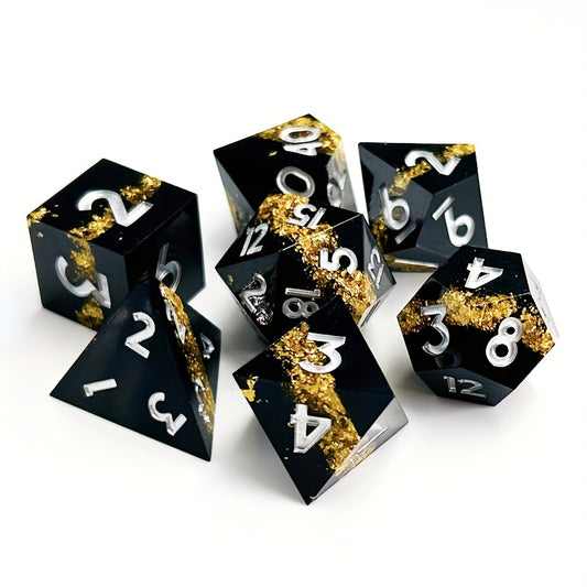 7pcs Golden Pattern Resin Dice Mini Dice For Game Entertainment