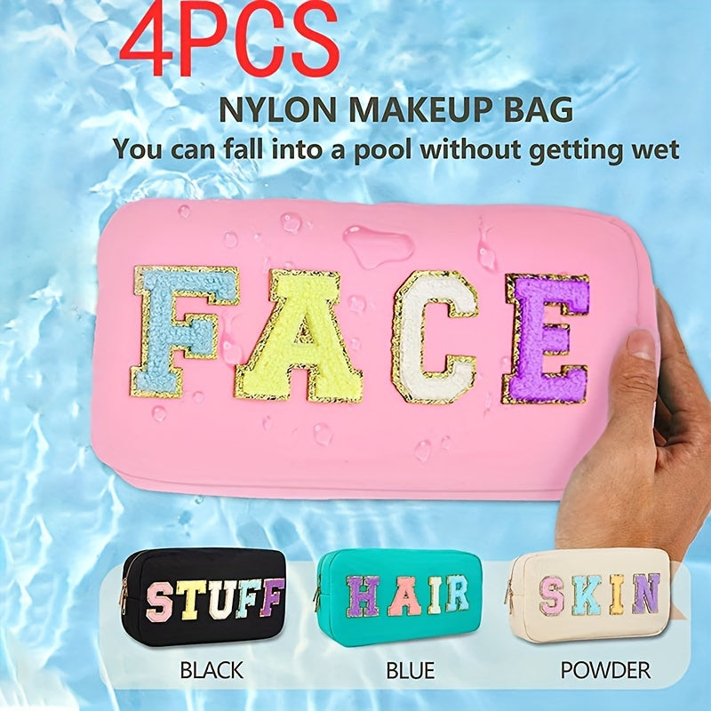 4 Pcs Embroidered Cosmetic Pouch Set Waterproof Travel Makeup Organizer Bag