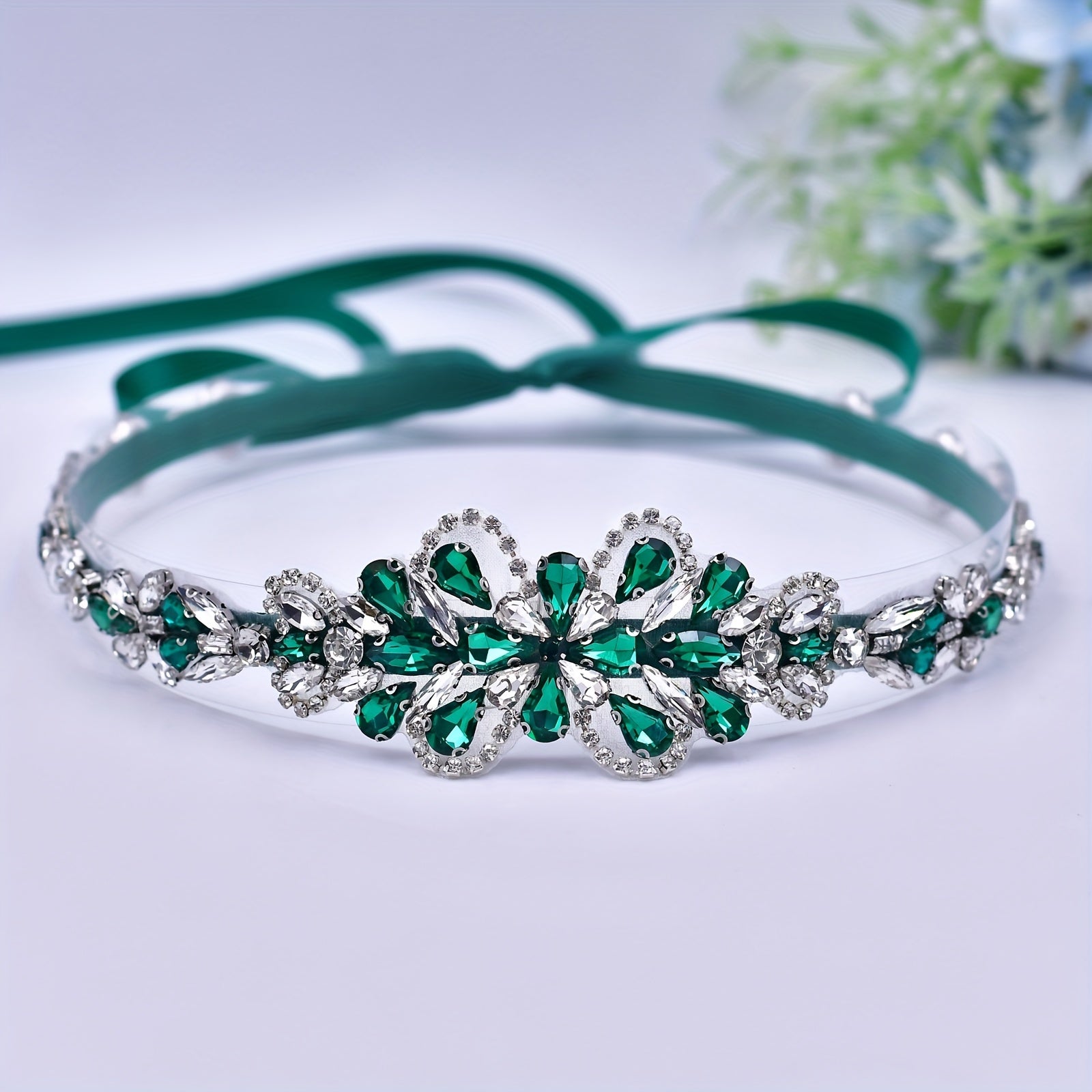 Emerald Green Rhinestone Bridal Sash Wedding Belt