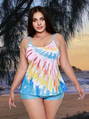  Colorful Tie Dye Split Strap Tankini Set