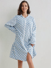 Polka Dot Flannel Night Robe Casual Zipper Sleepwear