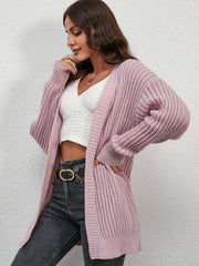  Ribbed Long Sleeve Open Front Knit Cardigan