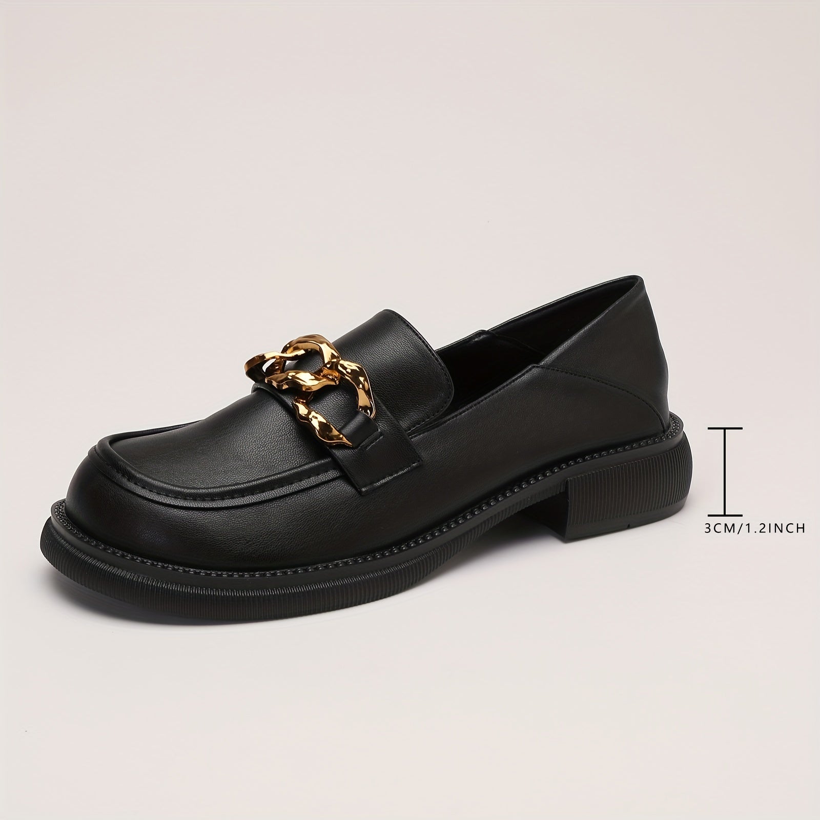 Chain Decor Chunky Heel Loafers Slip On Comfortable Walking Shoes