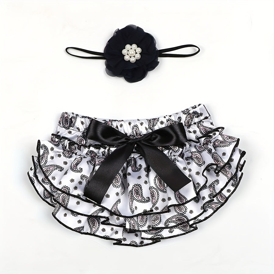 2pcs Baby Shorts Cashew Flower Satin PP Pants Sunflower Headband Set