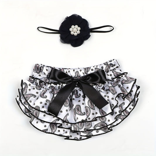 2pcs Baby Shorts Cashew Flower Satin PP Pants Sunflower Headband Set
