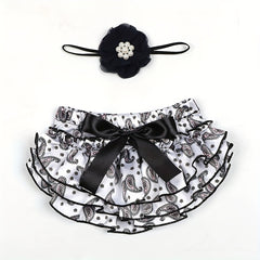 2pcs Baby Shorts Cashew Flower Satin PP Pants Sunflower Headband Set