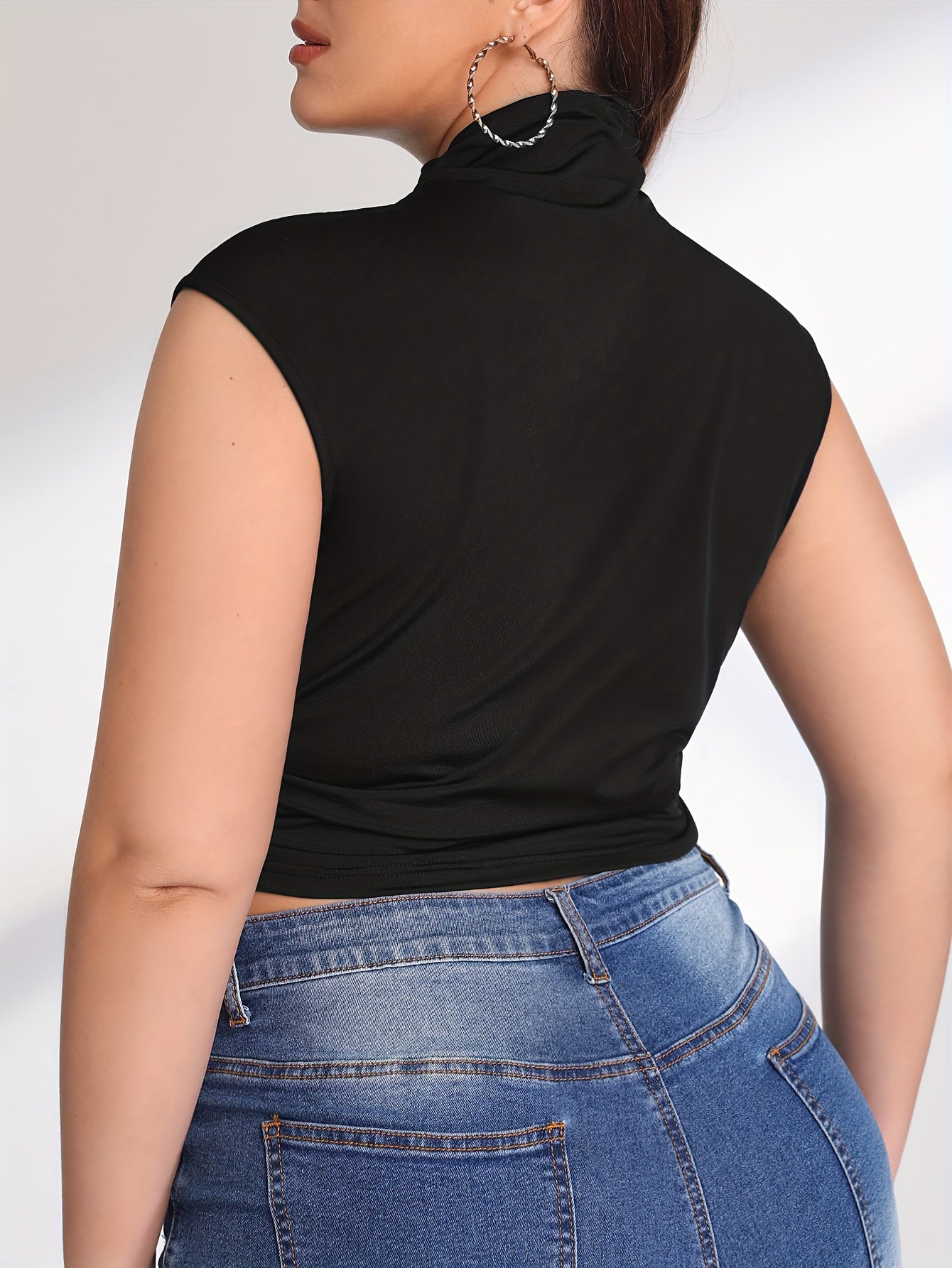  Ribbed Turtle Neck Crop Tank Top
