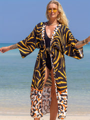 Boho Leopard Print Batwing Sleeve Kimono Cover Up