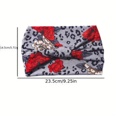 Bohemian Rose Print Boho Headband Wide Sweatbands Hair Accessories For Women