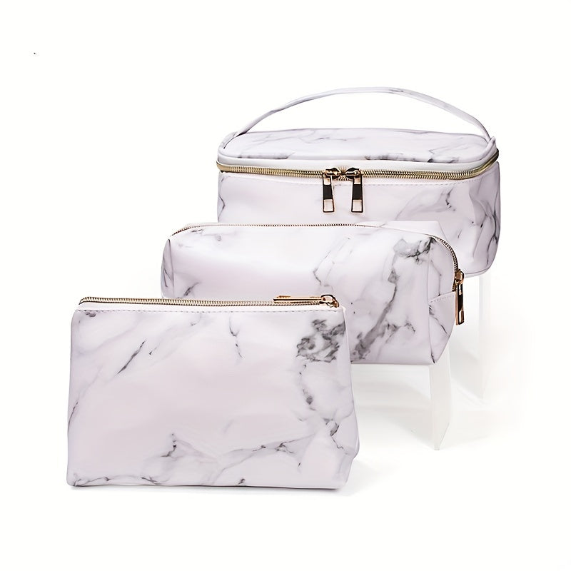 3Pcs Marble Pattern Makeup Bags Set