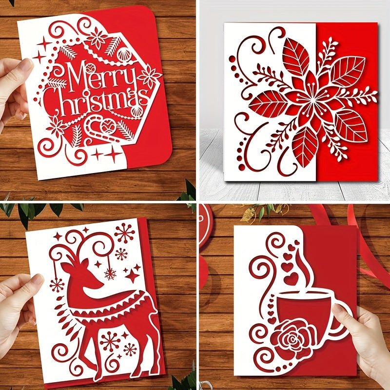 Christmas Deer Flower Coffee Cup Metal Cutting Dies Scrapbooking Craft