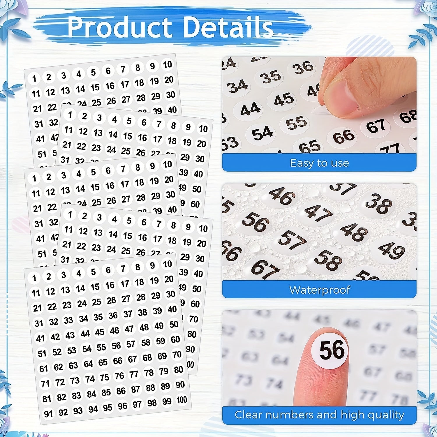 50 Vinyl Running Number Stickers Small Round Labels for Storage Organization