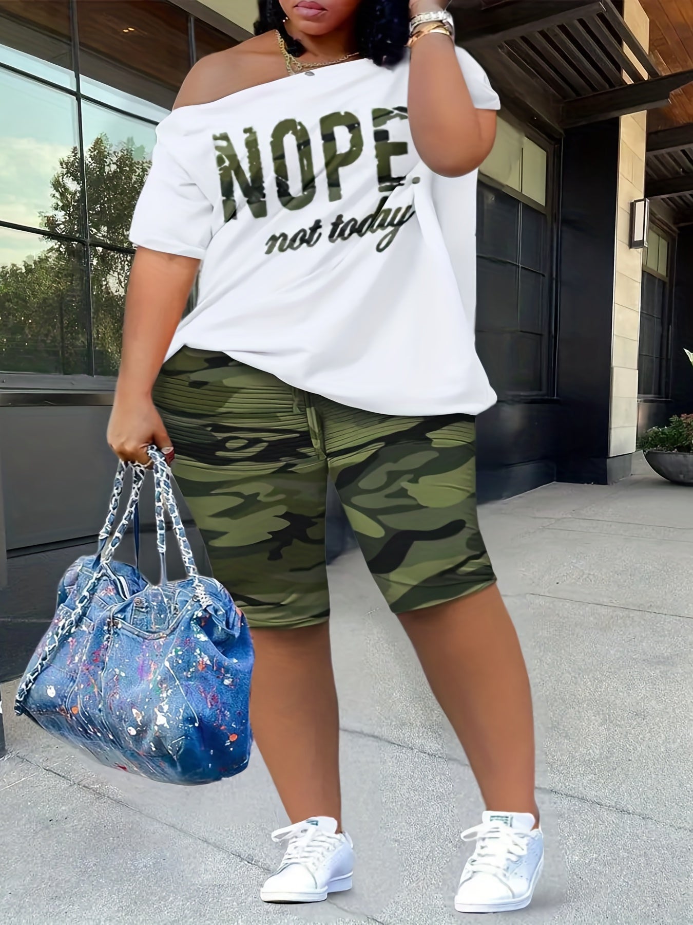 Camouflage Print Casual Two piece Set Short Sleeve T shirt & Shorts