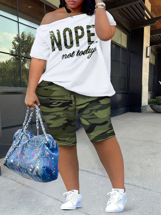 Camouflage Print Casual Two piece Set Short Sleeve T shirt & Shorts