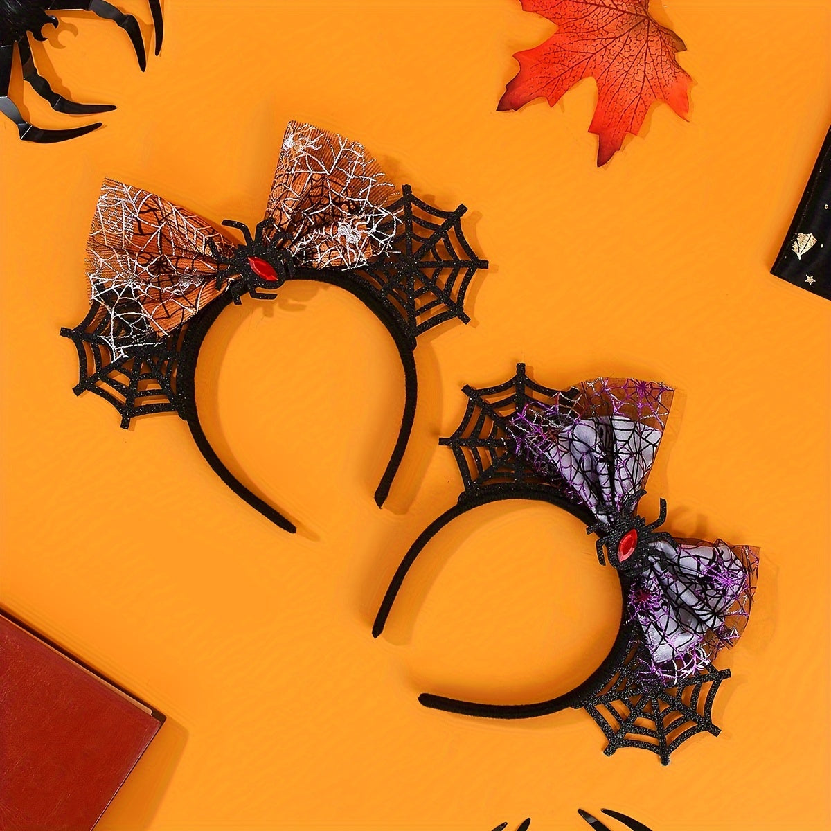 Halloween Spider Ears & Bow Headband with Red Rhinestone Costume Accessory
