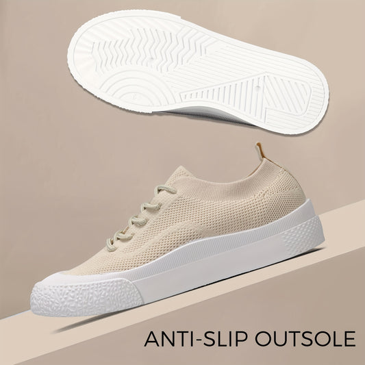 Women's Breathable Knit Sneakers Low Top Lace Up Shoes