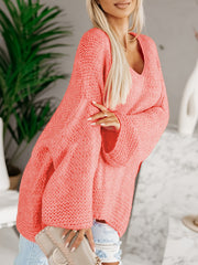  Casual Sweater Women's Plus Solid Long Sleeve V Neck Pullover