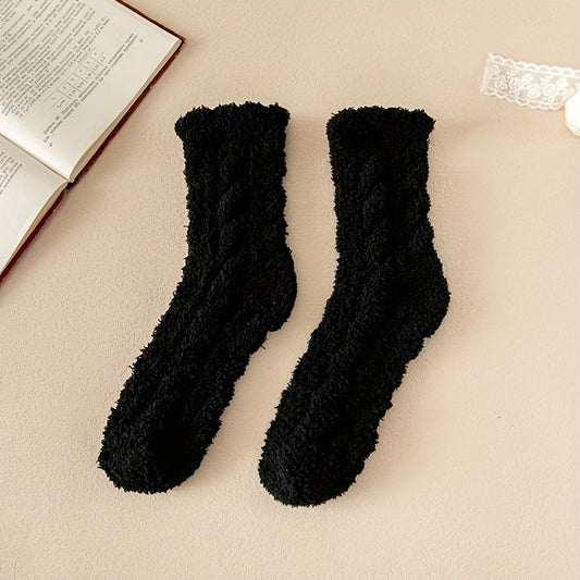 5 Pairs Fuzzy Mid Tube Socks Women's Stockings