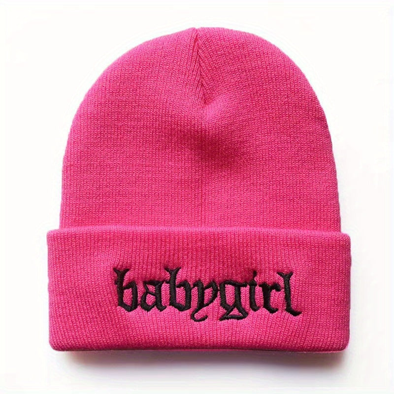 Unisex Babygirl Embroidered Warm Knit Hat for Kids & Teens