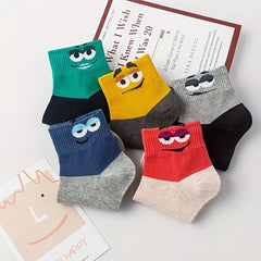 5 Pairs Cartoon Eyes Print Crew Socks Women's Stockings