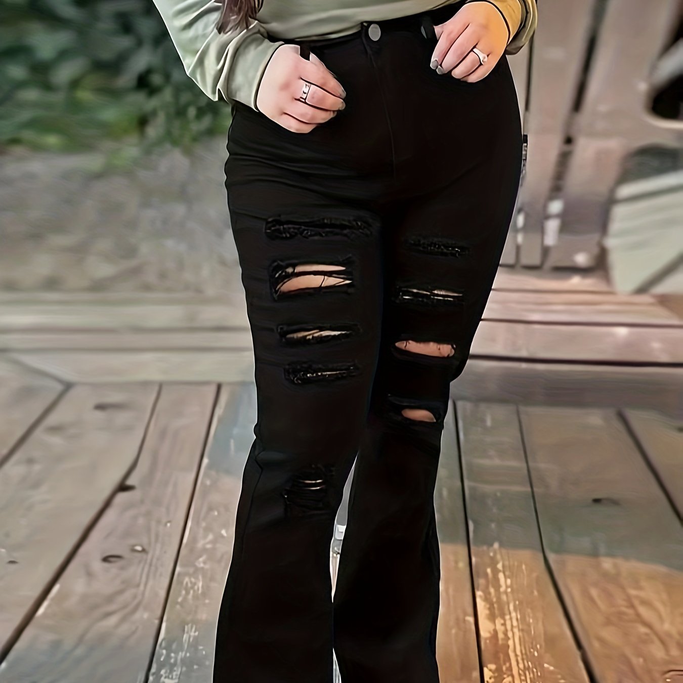  Casual Ripped Flared Leg Jeans