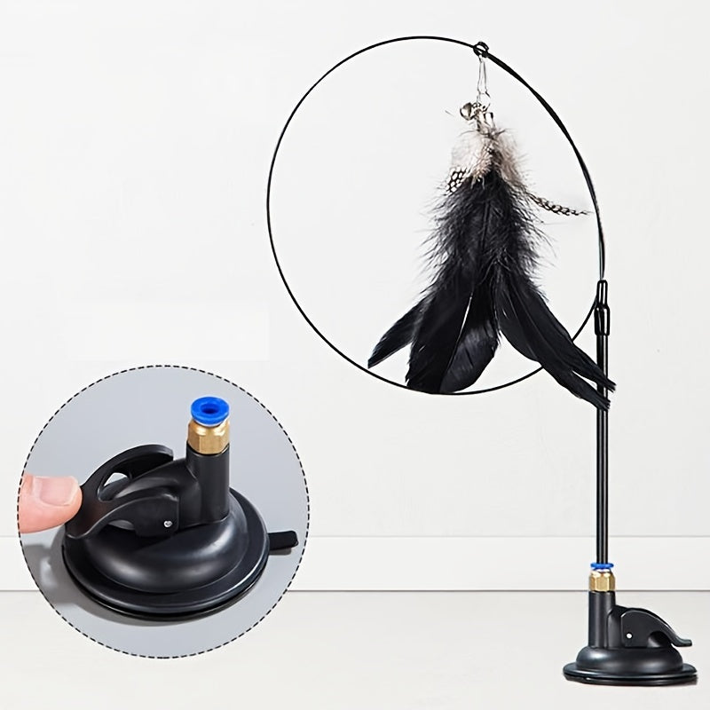 Feather Decor Cat Teaser Stick With Suction Cup & Bell Toy