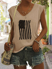 American Flag Print Tank Top V Neck Summer Sleeveless Top