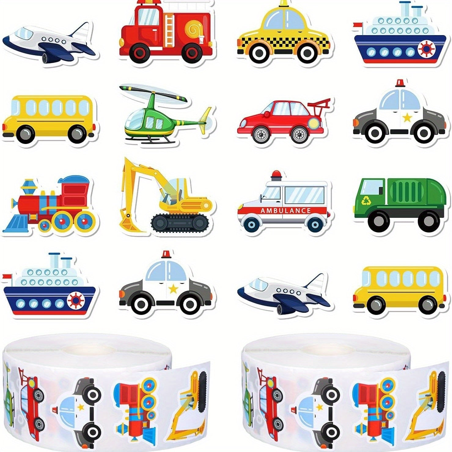 500 Assorted Transportation Vehicle Stickers for Kids