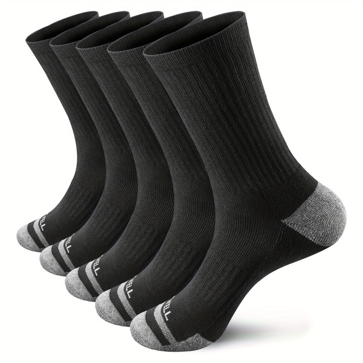 5 Pairs Men's Cotton Cushioned Mid Calf Socks for Outdoor Activities
