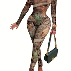 Vintage Graphic Print 2pc Set Bodysuit & High Waist Pants Women's Clothing