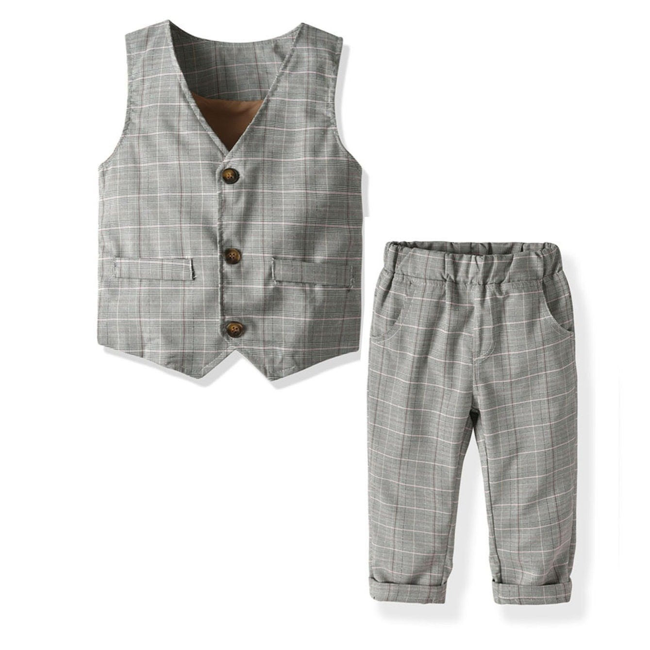 Boys Plaid Vest & Pants Set - Autumn Winter